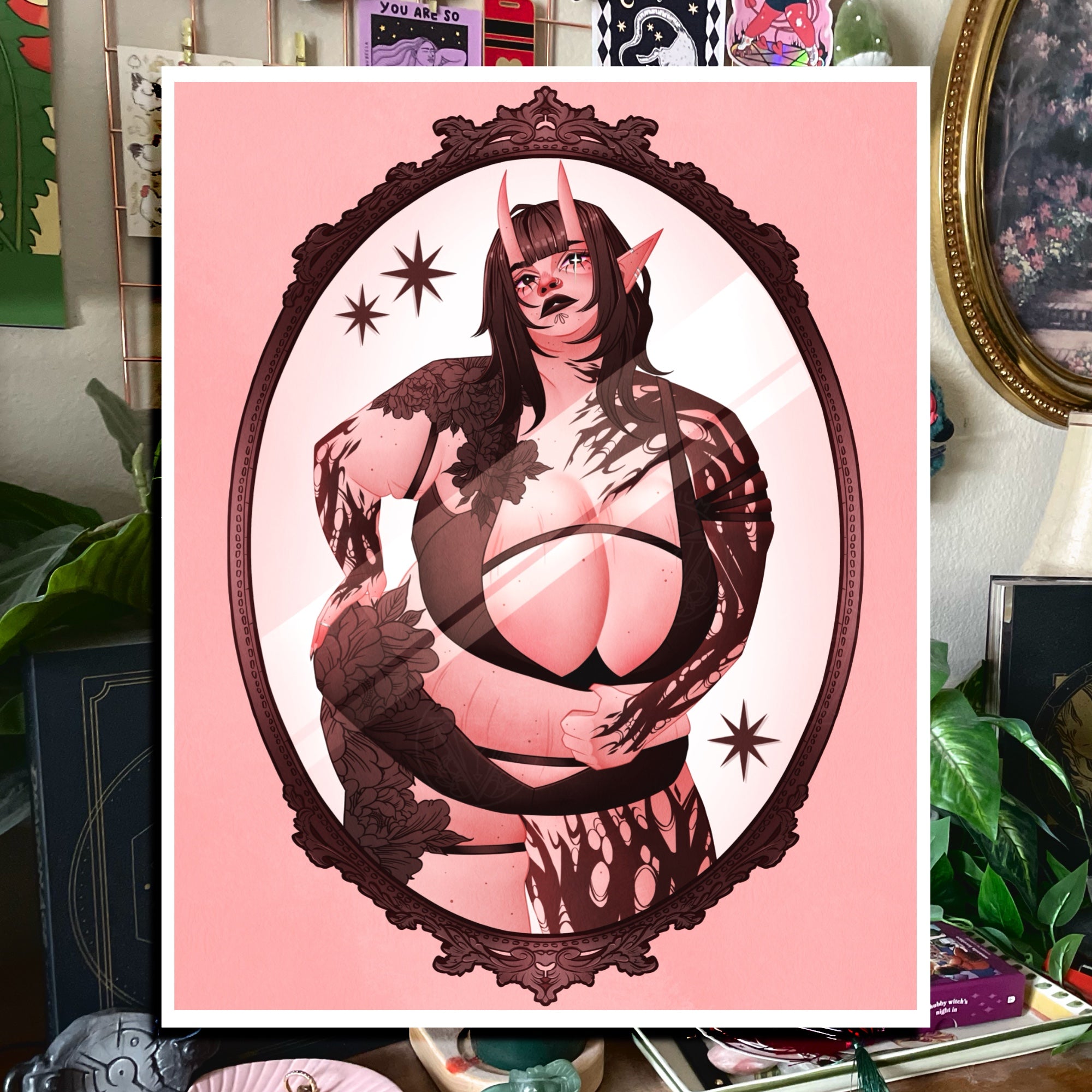 Pink Demon Girl Art Prints