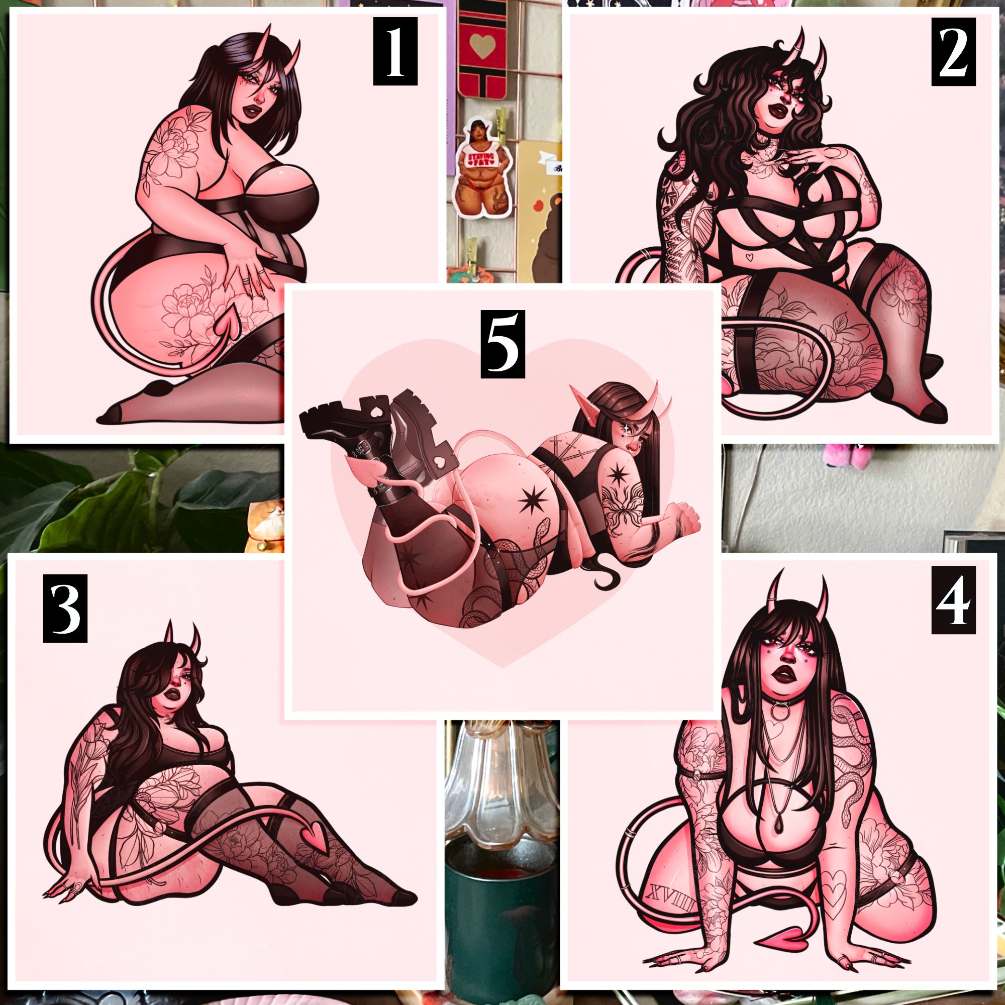 Pink Demon Girl Art Prints II